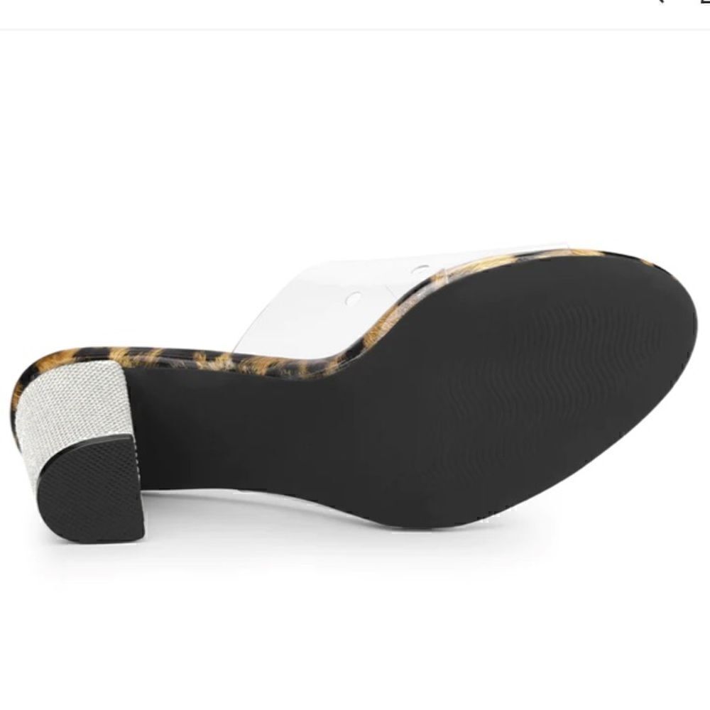 Allegra K Open Toe Clear Glitter Slide Chunky Heel Sandals - Picture 14 of 15
